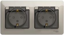 Розетка с заземлением с рамкой Systeme Electric Glossa 2-м. крышка шторки IP44 молочный
