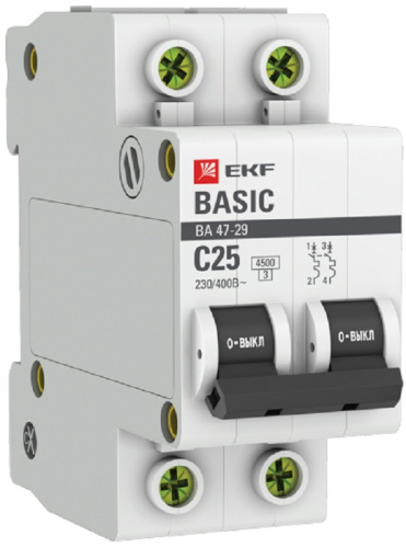 Выключатель автоматический EKF Basic ВА47-29 2п 25А C 4.5кА