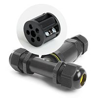 Кабельный коннектор Т-образный 3-контактный Feron LD523/LD530, IP68 черный