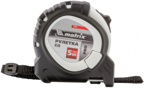 Рулетка 5 м x 25 мм Matrix PRO Neon 3 fixations, обрезиненный корпус