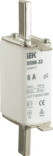 Вставка плавкая предохранителя IEK ППНИ-33 габарит 0 6А картинка