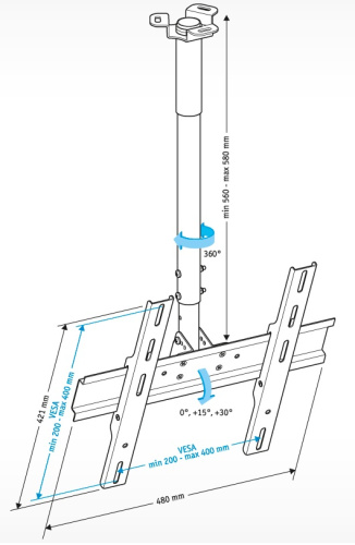 Кронштейн потолочный Holder PR-101-B 32-65" Черный фото 2