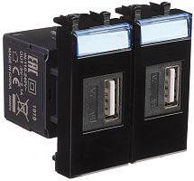 Розетка USB тип А+А модульная DKC Avanti 2-м. 2 мод. 2100мА черный квадрат