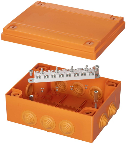 Коробка огнестойкая DKC Vulcan 150x110x70мм 12x4мм IP55 оранжевый картинка