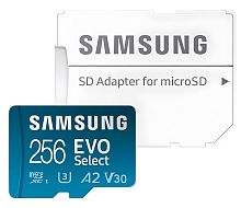Карта памяти MicroSDXC Samsung EVO Select 256Gb + адаптер, до 130МБ/с MB-ME256KA/AM