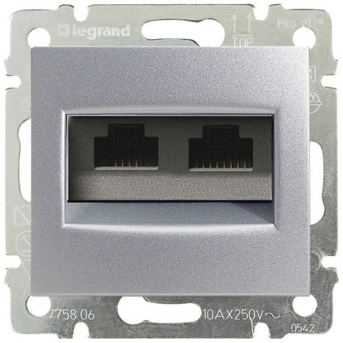 Розетка компьютерная без рамки Legrand Valena 2-м. RJ45+RJ45 5e алюминий