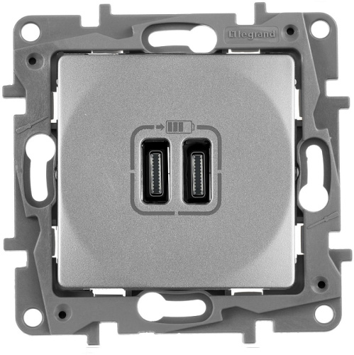 Розетка USB тип С+С без рамки Legrand Etika 2-м. 3000мА алюминий