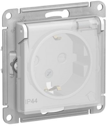 Розетка с заземлением без рамки Systeme Electric AtlasDesign Aqua 1-м. крышка шторки IP44 белый