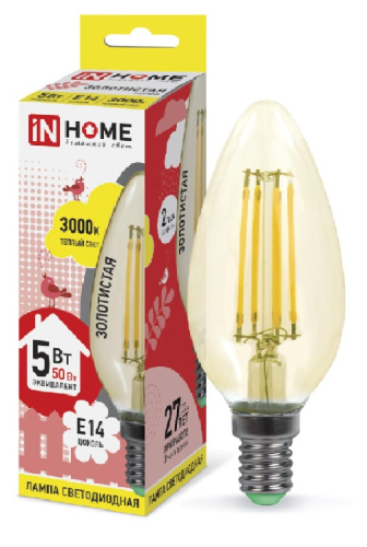 Лампа светодиодная филамент InHome Deco С37 Свеча FR E14 220В 5Вт 450Лм 3000К 35х98мм In Home — купить по цене от 170 ₽ | ПрофБезопасность