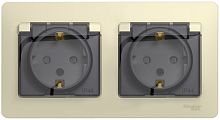 Розетка с заземлением с рамкой Systeme Electric Glossa 2-м. крышка шторки IP44 бежевый