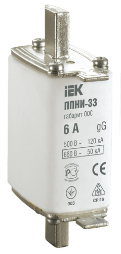 Вставка плавкая предохранителя IEK ППНИ-33 габарит 00С 6А