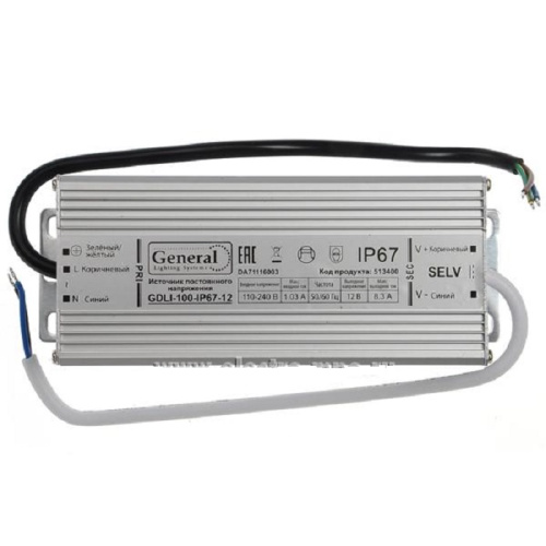Блок питания для светодиодной ленты General 12В 100Вт IP67 GDLI-100-IP67-12, General, купить, цена, доставка, безопасность Блок питания для светодиодной ленты General 12В 100Вт IP67 GDLI-100-IP67-12 General — купить по цене от 1 950 ₽ | ПрофБезопасность