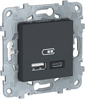 Розетка USB тип A+С без рамки Schneider Electric Unica New 2-м. 2400мА антрацит