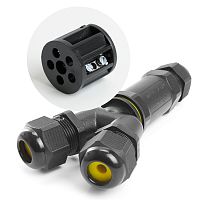 Кабельный коннектор Y-образный 3-контактный Feron LD522/LD529, IP68 черный