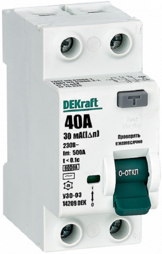 Выключатель дифференциального тока УЗО DeKraft УЗО-03 2п 40А 30мА 6,0кА тип AC  картинка