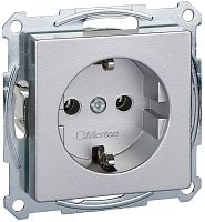 Розетка с заземлением без рамки Schneider Electric Merten System M 1-м. шторки алюминий  