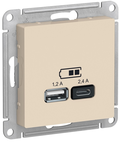 Розетка USB тип A+С без рамки Systeme Electric AtlasDesign 2-м. 2400мА бежевый
