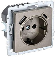 Розетка с заземлением +2xUSB тип A+C без рамки IEK Brite РЮш11-1-БрШ 1-м. шампань