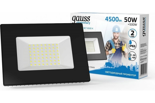 Прожектор светодиодный Gauss Elementary 220В 50Вт 4500Лм 6500К IP65 Черный, Gauss, купить, цена, доставка, безопасность Прожектор светодиодный Gauss Elementary 220В 50Вт 4500Лм 6500К IP65 Черный Gauss — купить по цене от 1 400 ₽ | ПрофБезопасность