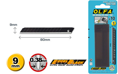 Лезвия 9 мм OLFA OL-ASBB-10 EXCEL BLACK сегментированное, 9х80х0,38мм, 10шт
