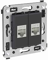 Розетка компьютерная экранированная без рамки DKC Avanti 2-м. RJ45+RJ45 6е черный матовый