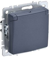 Розетка с заземлением без рамки IEK Brite РСбш10-3-БрМ 1-м. крышка шторки маренго