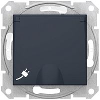 Розетка с заземлением без рамки Schneider Electric Sedna 1-м. крышка шторки IP44 графит