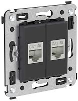 Розетка компьютерная экранированная без рамки DKC Avanti 2-м. RJ45+RJ45 5е черный матовый