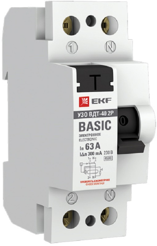 Выключатель дифференциального тока УЗО EKF Basic ВДТ-40 2п 63А 300мА 4,5,кА тип AC