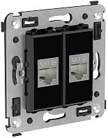 Розетка компьютерная экранированная без рамки DKC Avanti 2-м. RJ45+RJ45 5е черный квадрат