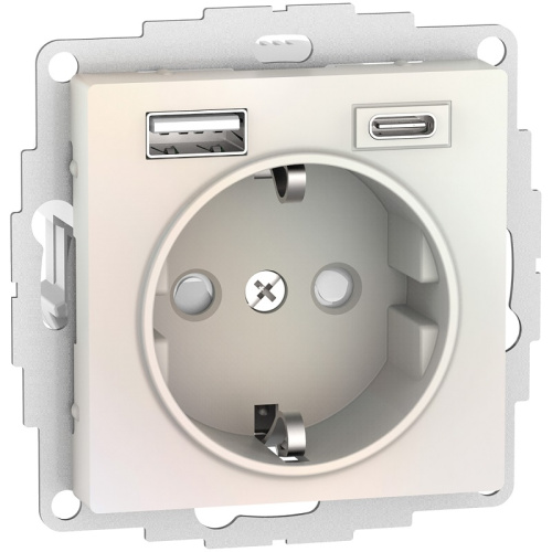 Розетка с заземлением +2xUSB тип A+C без рамки Systeme Electric AtlasDesign 1-м. жемчуг