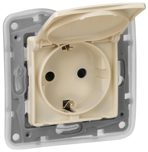 Розетка с заземлением без рамки Legrand Etika 1-м. крышка шторки IP44 слоновая кость фото 2