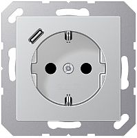 Розетка с заземлением +1хUSB тип C без рамки Jung EcoProfi 1-м. алюминий Jung — купить по цене от 26&nbsp;111 ₽ | ПрофБезопасность