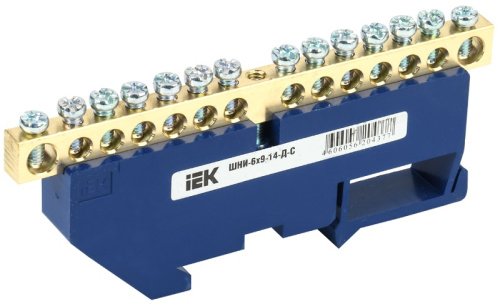 Шина неизолированная IEK N "ноль" ШНИ-6х9-14-Д-С 14 групп синий