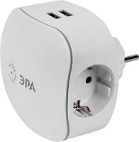 Разветвитель (Тройник) с заземлением ЭРА SP-3e-2USB-2A 3-м+2xUSB тип A+A 2100мА белый