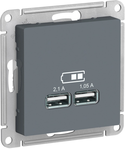 Розетка USB тип A+A без рамки Systeme Electric AtlasDesign 2-м. 2100мА грифель фото 2