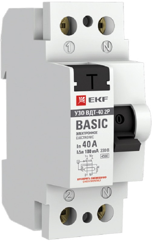 Выключатель дифференциального тока УЗО EKF Basic ВДТ-40 2п 40А 100мА 4,5,кА тип AC