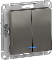 Выключатель с подсветкой без рамки Systeme Electric AtlasDesign 2-кл. сталь