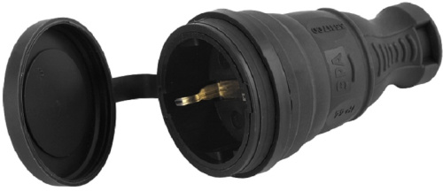 Розетка штепсельная с заземлением прямая ЭРА R8-B-IP44 16А IP44 каучук черный
