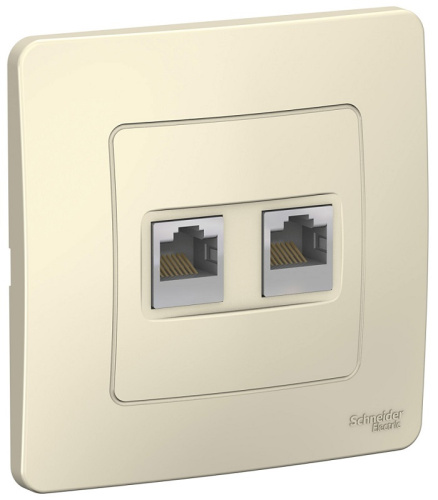 Розетка компьютерная с рамкой Systeme Electric Blanca 2-м. RJ45+RJ45 5e молочный