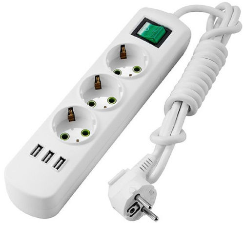 Удлинитель с заземлением с выключателем Lezard Letitia 3-м+3USB тип A 2,0м 16А 3500Вт белый 