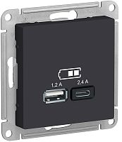 Розетка USB тип A+С без рамки Systeme Electric AtlasDesign 2-м. 2400мА карбон