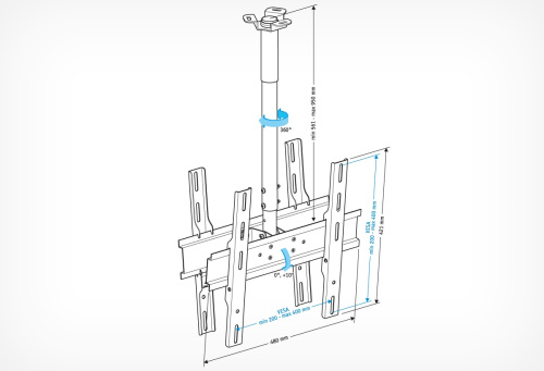 Кронштейн для ТВ потолочный Holder PR-102 32"-65" поворот 360° фото 2