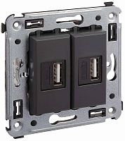 Розетка USB тип А+А без рамки DKC Avanti 2-м. 2100мА черный матовый