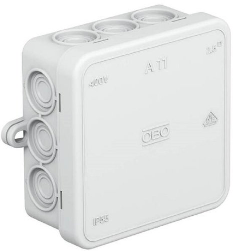 Коробка распределительная OBO Bettermann A11 85x85x40мм (12 сальников) IP55 серый (10шт)