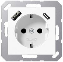 Розетка с заземлением +2хUSB тип A+C без рамки Jung EcoProfi 1-м. белый Jung — купить по цене от 24&nbsp;321 ₽ | ПрофБезопасность
