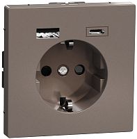 Розетка с заземлением +2xUSB тип A+C без рамки Schneider Electric Merten D-Life 1-м. мокко