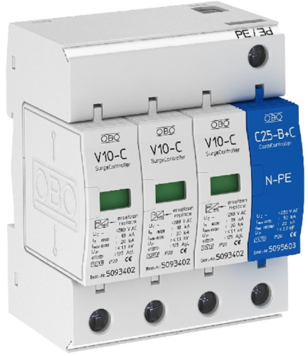 Ограничитель импульсных напряжений УЗИП OBO SurgeController 4п L1-L2-L3-N-PE классII+III 10кА OBO Bettermann — купить по цене от 17&nbsp;370 ₽ | ПрофБезопасность