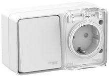Блок накладной Systeme Electric AtlasDesign Profi54 розетка 1-м.+выключатель 1-кл. IP54 белый