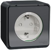 Розетка накладная с заземлением Schneider Electric Mureva Styl 1-м. крышка шторки IP55 антрацит